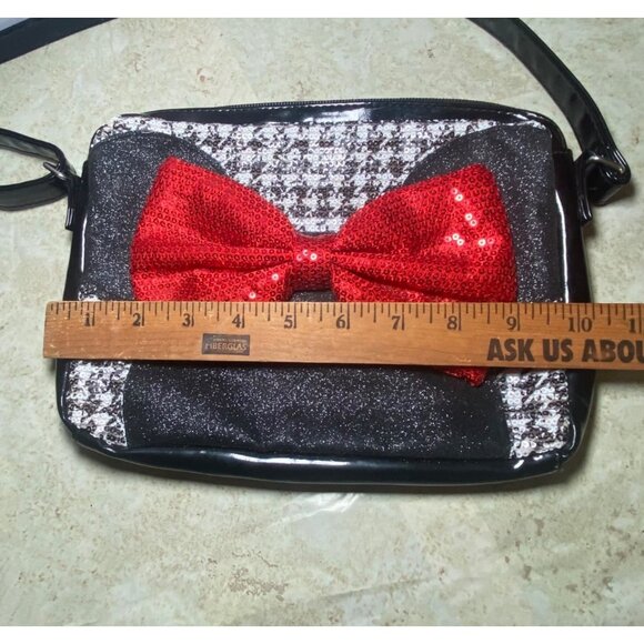 Disney Store Minnie Mouse Crossbody Bag Sequined Red Bow & Houndstooth Design - Picture 6 of 8